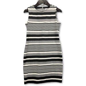Calvin Klein Black and White Striped Midi Dress